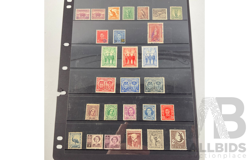 Australian Predecimal Stamp Collection Spanning 1850's to 1950's Including Victoria State QV Set to Five Shillings, South Australian Imperfs, 1930's to 1950's Mostly Mint Previous Hinged