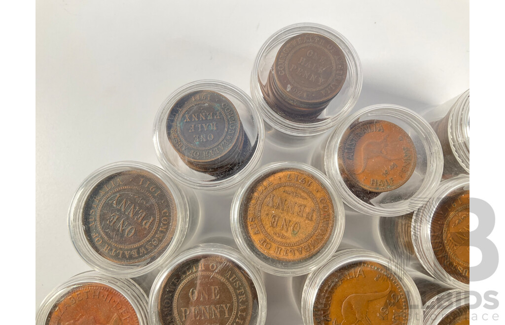 Collection of Australian Pennies and Half Pennies, Examples Spanning 1911 to 1964 - Approximately 4.6 Kilograms