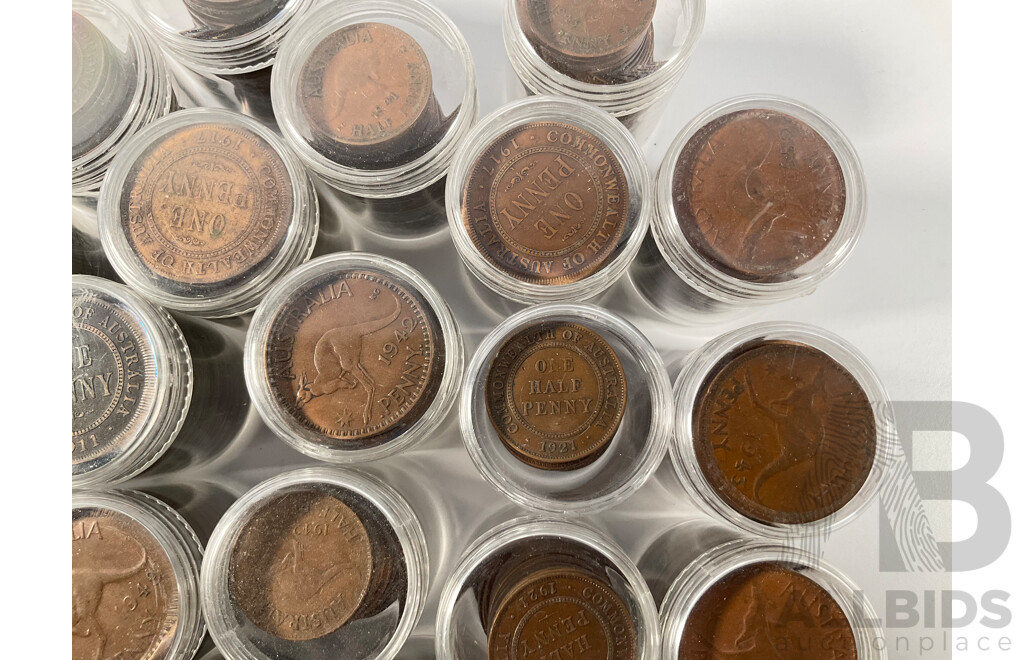 Collection of Australian Pennies and Half Pennies, Examples Spanning 1911 to 1964 - Approximately 4.6 Kilograms
