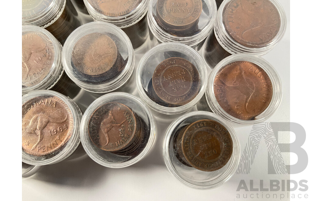 Collection of Australian Pennies and Half Pennies, Examples Spanning 1911 to 1964 - Approximately 4.6 Kilograms