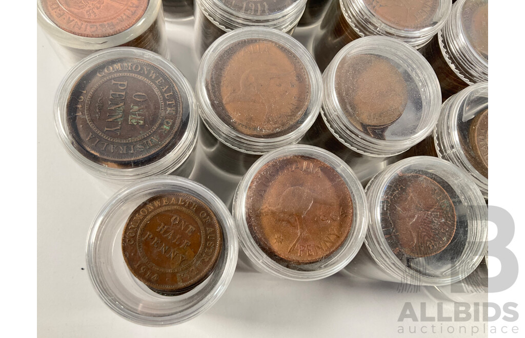 Collection of Australian Pennies and Half Pennies, Examples Spanning 1911 to 1964 - Approximately 4.6 Kilograms