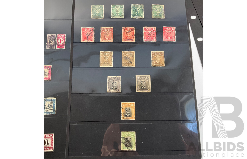 Collection of Great Britain/African Colonies Stamps Including South Africa, Natal, Rhodesia, Overprints, Mint Hinged