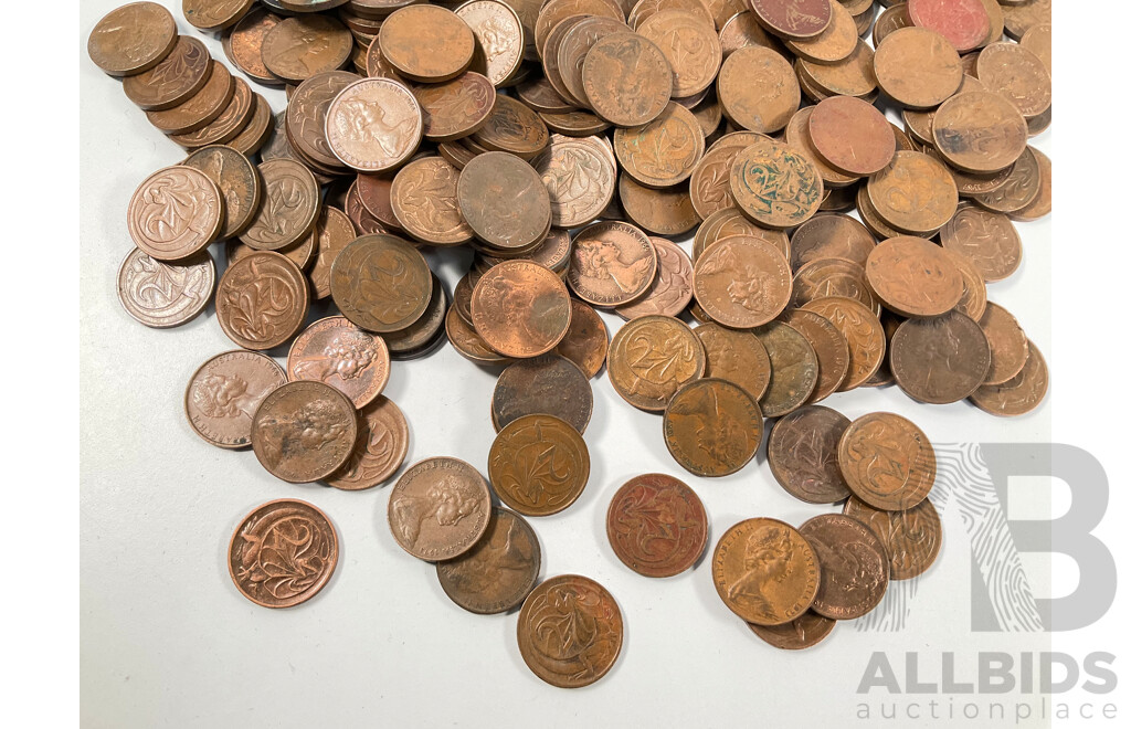Collection of Australian One and Two Cent Coins Spanning 1966 to 1990 - Approximately 3.4 Kilograms
