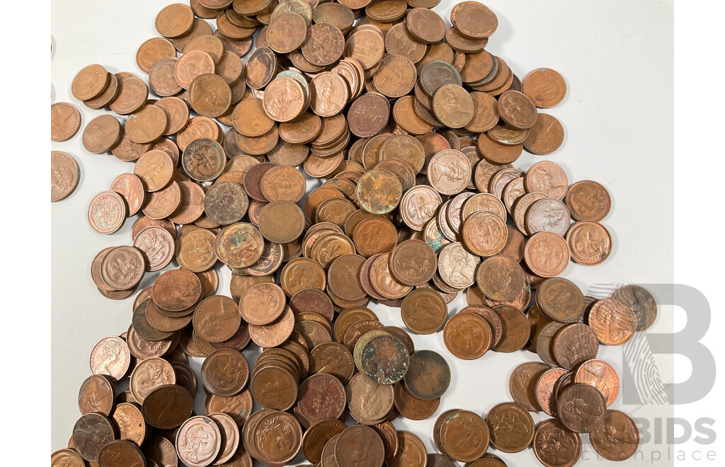 Collection of Australian One and Two Cent Coins Spanning 1966 to 1990 - Approximately 3.4 Kilograms