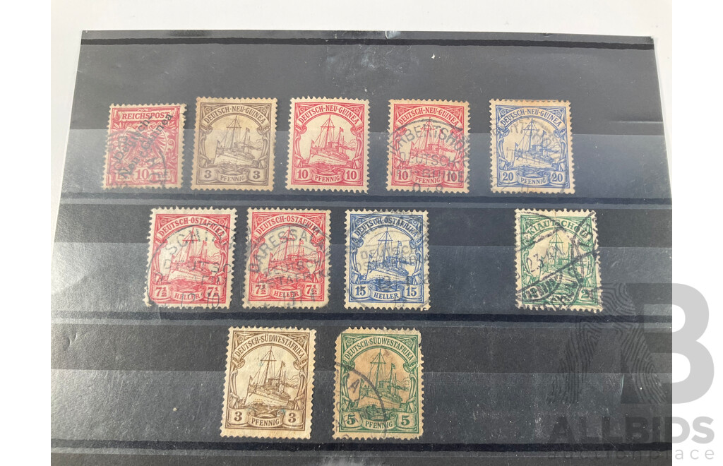 Collection of Rare German Stamps Including Baden, 1906 Kaiser Yachts, Togo, Austrian South Africa Offices, 1889 Eagle Deutsc-New Guinea Overprint, 1897 German Reichspost Diagonal Kamerun Overprint