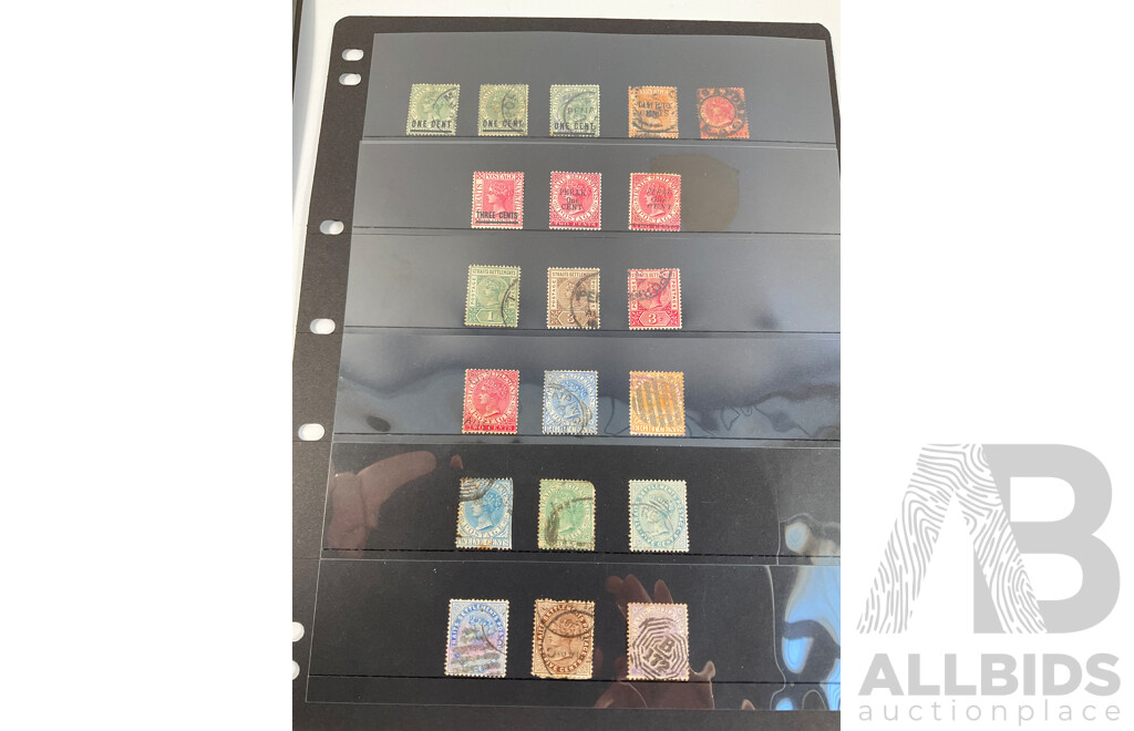 Collection of Great Britain and Territories Stamps Including Rare 1800's QV Straits Settlements Set, Barbados QV, 1900's Great Britain KGV Blocks to One Shilling, Cyprus and Dominica