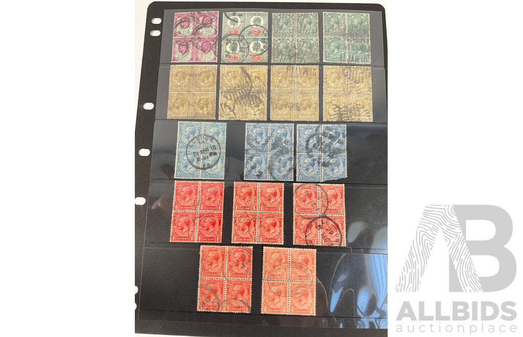 Collection of Great Britain and Territories Stamps Including Rare 1800's QV Straits Settlements Set, Barbados QV, 1900's Great Britain KGV Blocks to One Shilling, Cyprus and Dominica