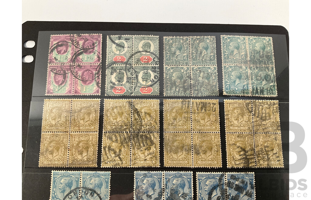 Collection of Great Britain and Territories Stamps Including Rare 1800's QV Straits Settlements Set, Barbados QV, 1900's Great Britain KGV Blocks to One Shilling, Cyprus and Dominica
