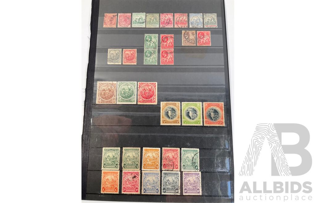 Collection of Great Britain and Territories Stamps Including Rare 1800's QV Straits Settlements Set, Barbados QV, 1900's Great Britain KGV Blocks to One Shilling, Cyprus and Dominica
