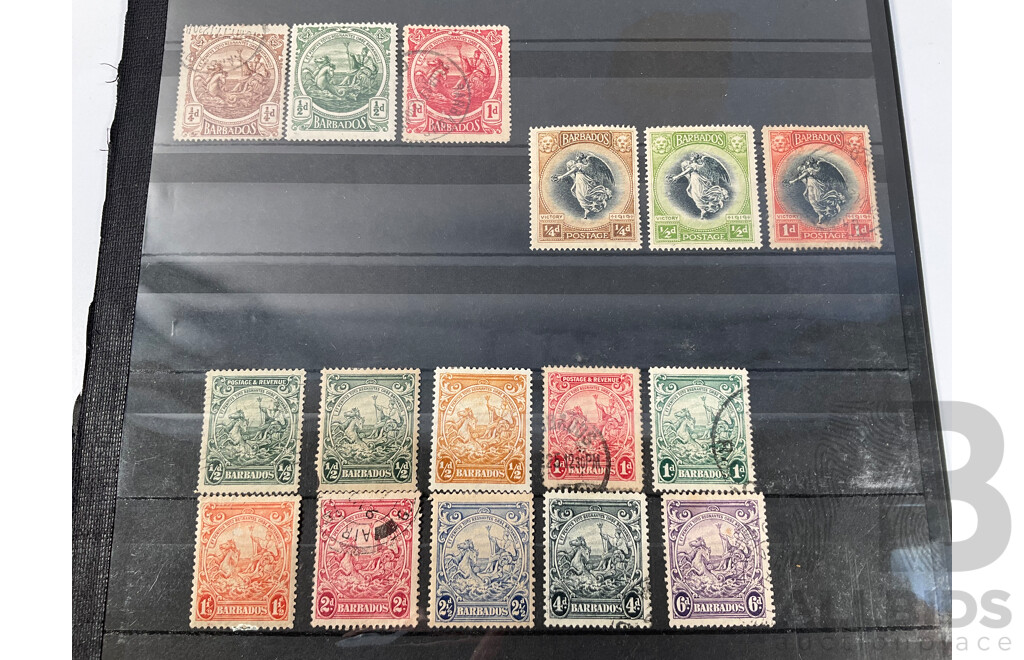 Collection of Great Britain and Territories Stamps Including Rare 1800's QV Straits Settlements Set, Barbados QV, 1900's Great Britain KGV Blocks to One Shilling, Cyprus and Dominica