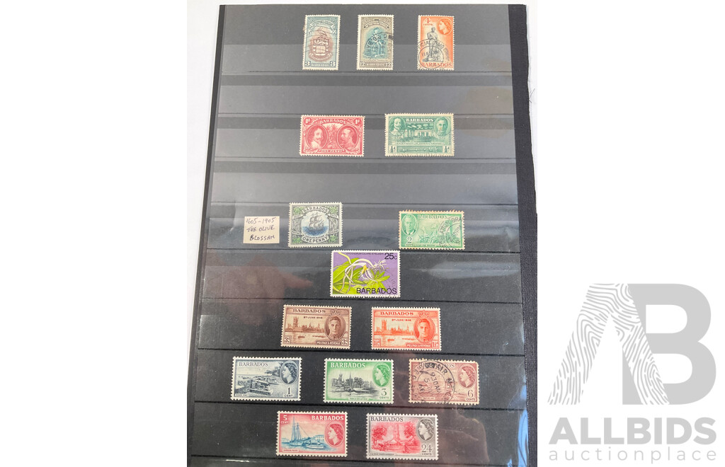 Collection of Great Britain and Territories Stamps Including Rare 1800's QV Straits Settlements Set, Barbados QV, 1900's Great Britain KGV Blocks to One Shilling, Cyprus and Dominica