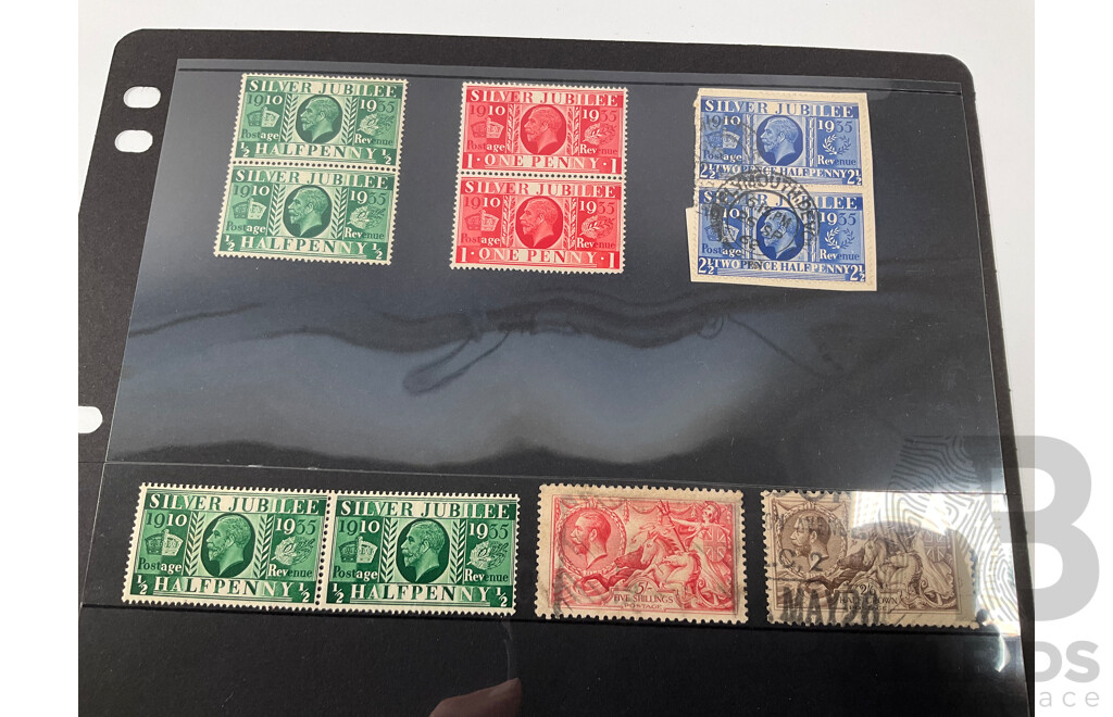 Collection of Great Britain and Territories Stamps Including Rare 1800's QV Straits Settlements Set, Barbados QV, 1900's Great Britain KGV Blocks to One Shilling, Cyprus and Dominica