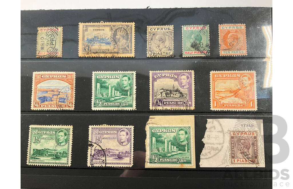 Collection of Great Britain and Territories Stamps Including Rare 1800's QV Straits Settlements Set, Barbados QV, 1900's Great Britain KGV Blocks to One Shilling, Cyprus and Dominica