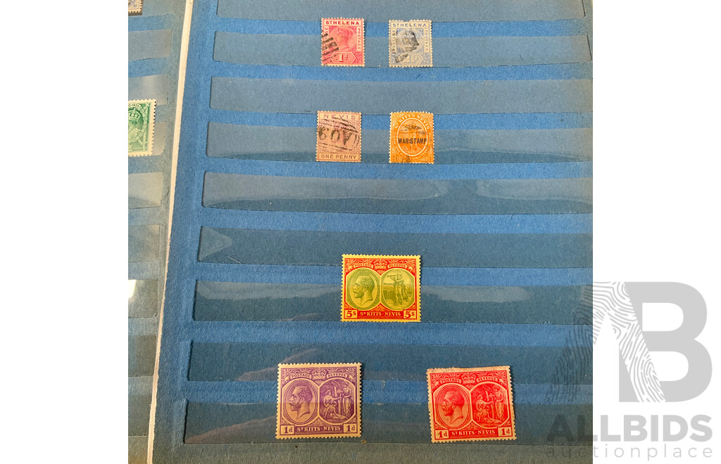 Collection of Great Britain Territories Stamps Including St Helena, Nevis/St Kitts, Honduras, New Hebrides, Antigua, Zululand, South Africa, Malta, QV, KGV