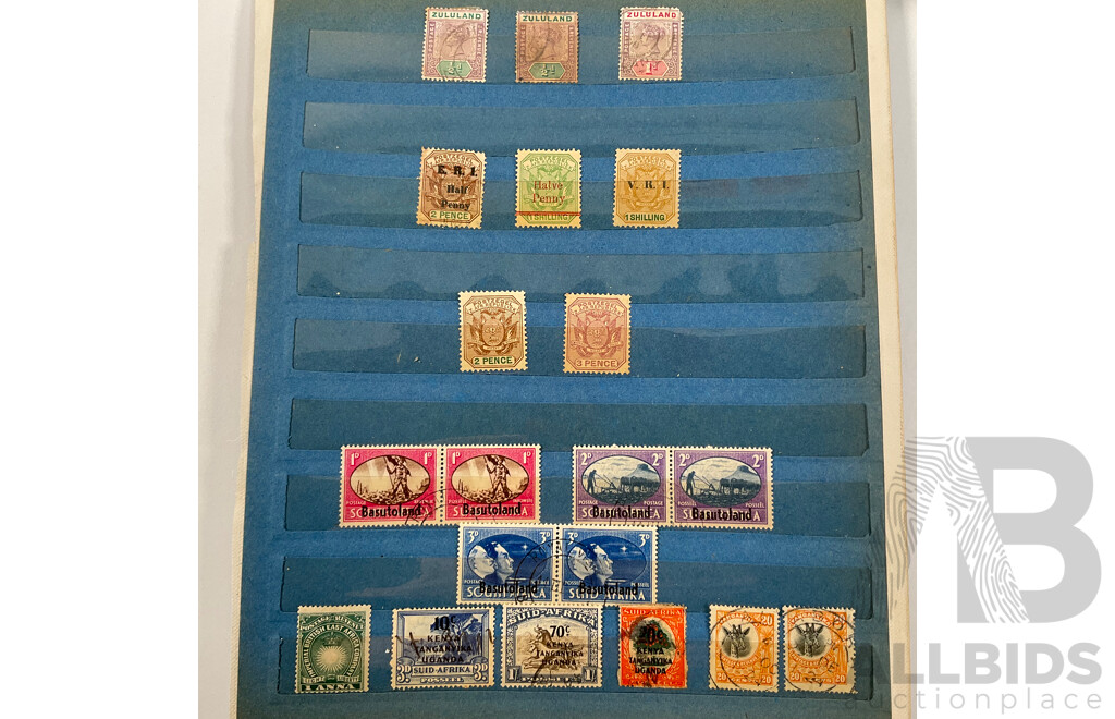 Collection of Great Britain Territories Stamps Including St Helena, Nevis/St Kitts, Honduras, New Hebrides, Antigua, Zululand, South Africa, Malta, QV, KGV