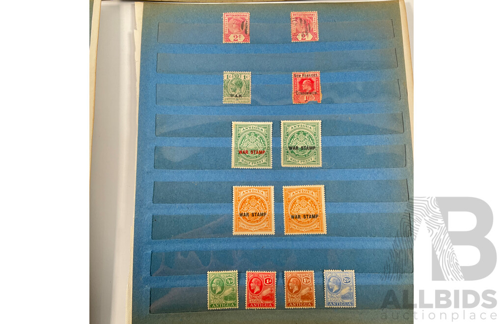 Collection of Great Britain Territories Stamps Including St Helena, Nevis/St Kitts, Honduras, New Hebrides, Antigua, Zululand, South Africa, Malta, QV, KGV
