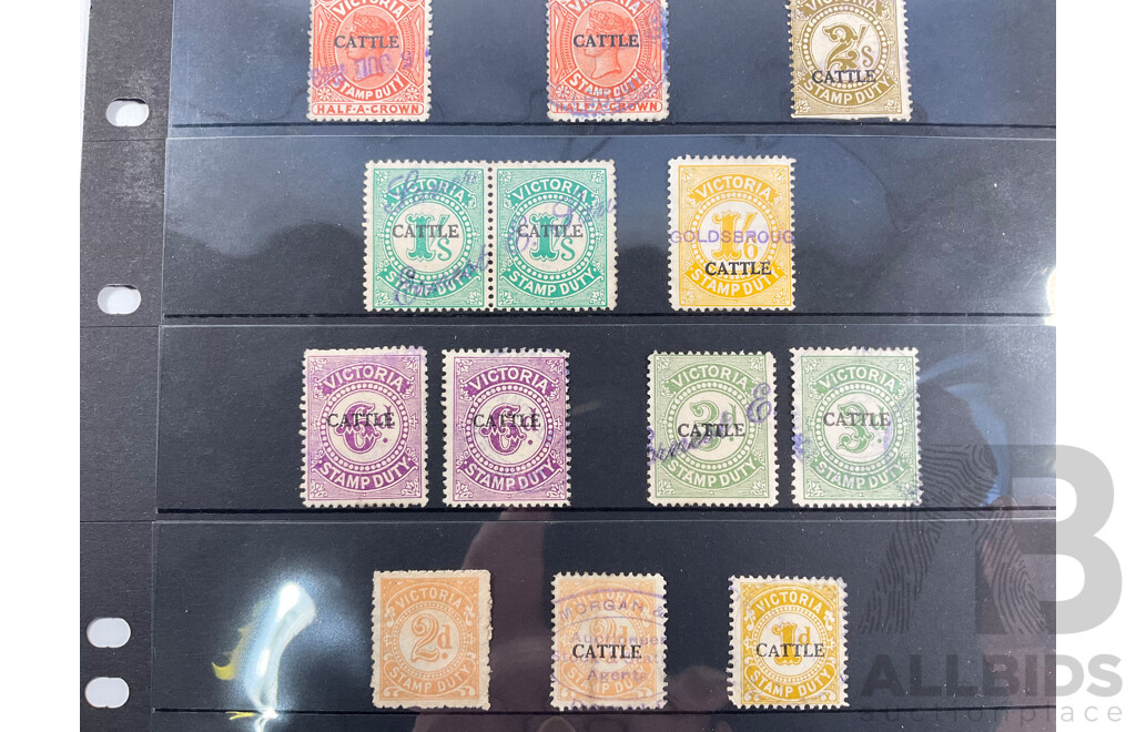 Collection of Australian Colonial and Early Decimal Stamps Including Victoria Stamp Duty Two Pound, St George One Pound Pair, Cattle Overprints, New South Wales QV Collection to Ten Shillings