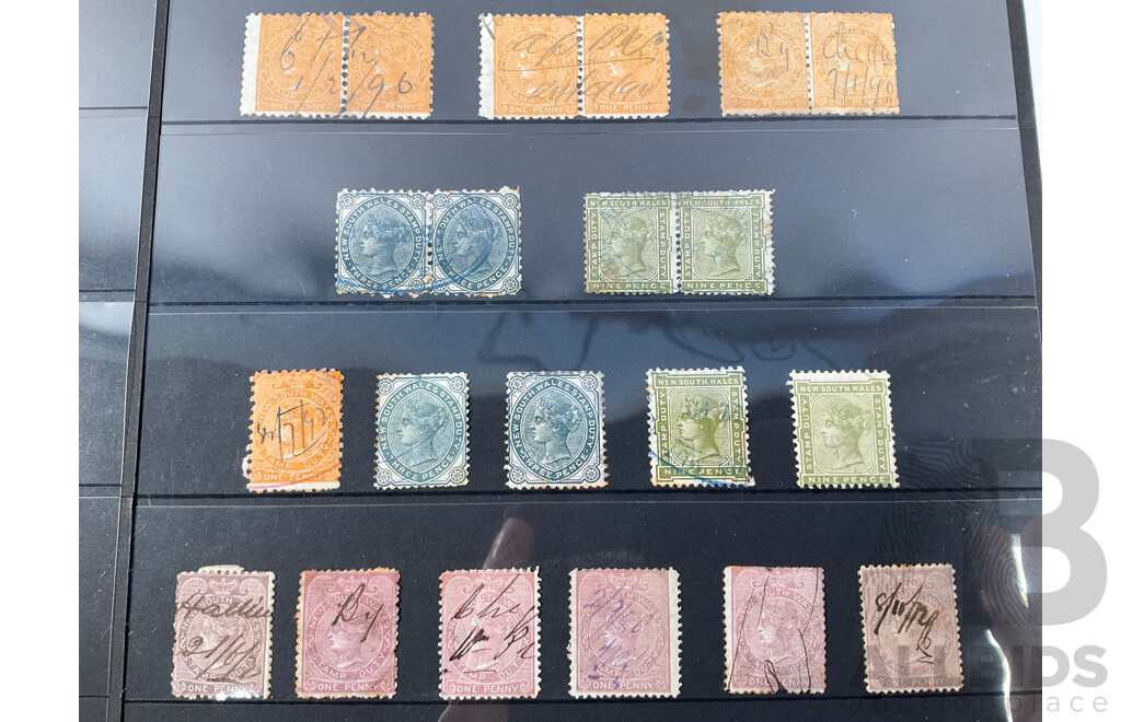 Collection of Australian Colonial and Early Decimal Stamps Including Victoria Stamp Duty Two Pound, St George One Pound Pair, Cattle Overprints, New South Wales QV Collection to Ten Shillings