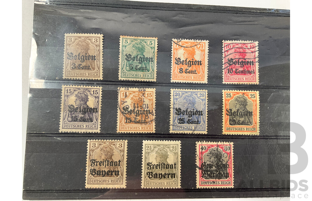 Collection of German and German States Stamps Including 1800's Baden, Bayern, Coat of Arms, Diagonal China Overprints, WW1 Poland and Belgium Occupation, 1920's Bavaria and Wurttemberg Sets, Germania Mint Hinged Collection