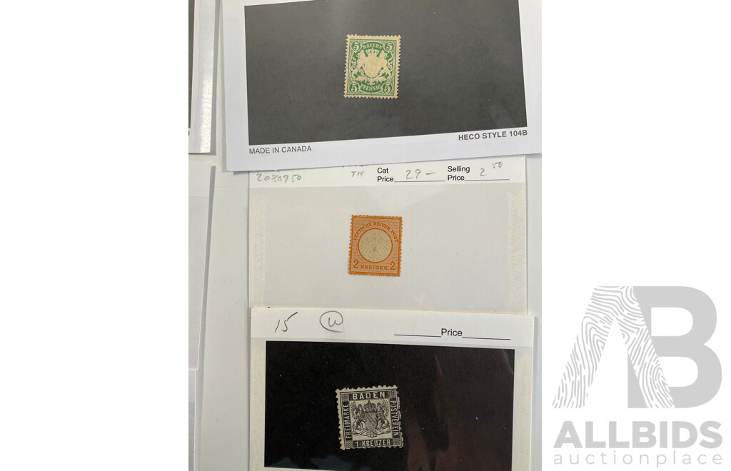 Collection of German and German States Stamps Including 1800's Baden, Bayern, Coat of Arms, Diagonal China Overprints, WW1 Poland and Belgium Occupation, 1920's Bavaria and Wurttemberg Sets, Germania Mint Hinged Collection