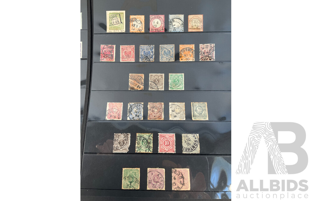 Collection of German and German States Stamps Including 1800's Baden, Bayern, Coat of Arms, Diagonal China Overprints, WW1 Poland and Belgium Occupation, 1920's Bavaria and Wurttemberg Sets, Germania Mint Hinged Collection