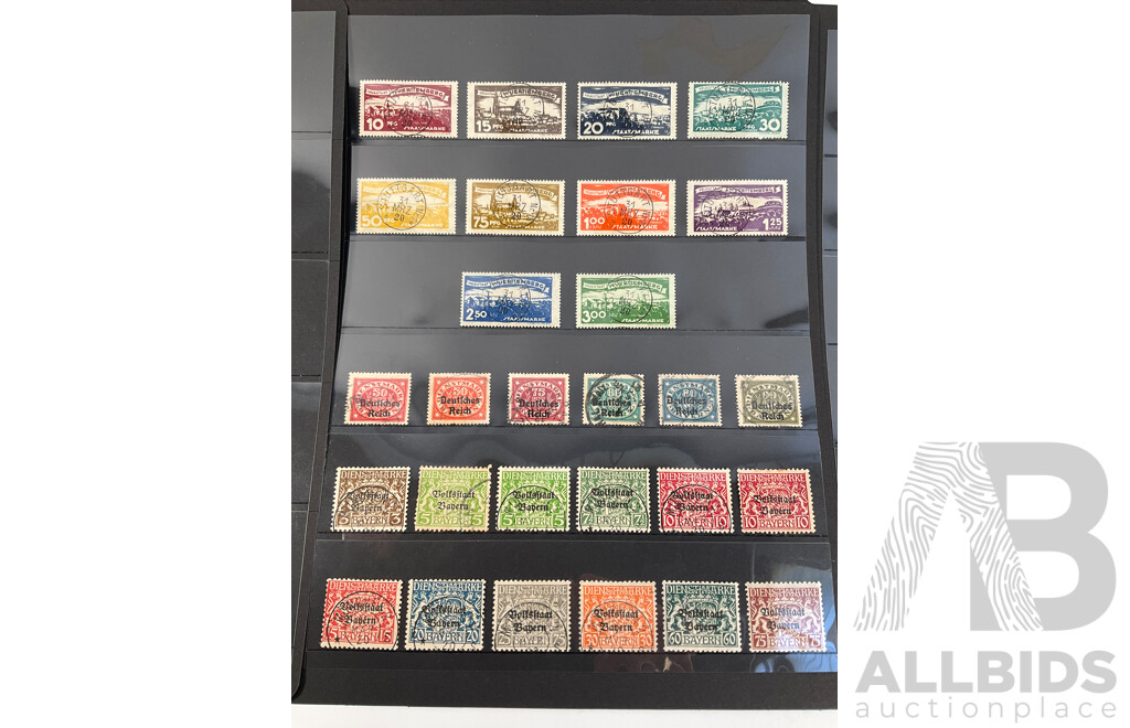 Collection of German and German States Stamps Including 1800's Baden, Bayern, Coat of Arms, Diagonal China Overprints, WW1 Poland and Belgium Occupation, 1920's Bavaria and Wurttemberg Sets, Germania Mint Hinged Collection