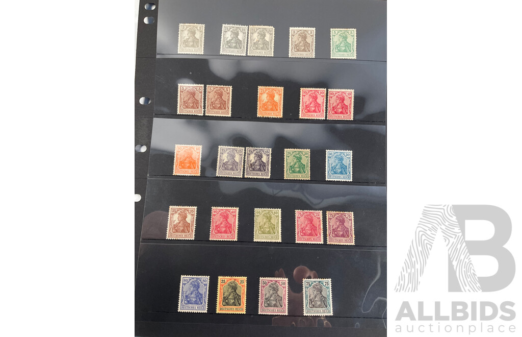 Collection of German and German States Stamps Including 1800's Baden, Bayern, Coat of Arms, Diagonal China Overprints, WW1 Poland and Belgium Occupation, 1920's Bavaria and Wurttemberg Sets, Germania Mint Hinged Collection