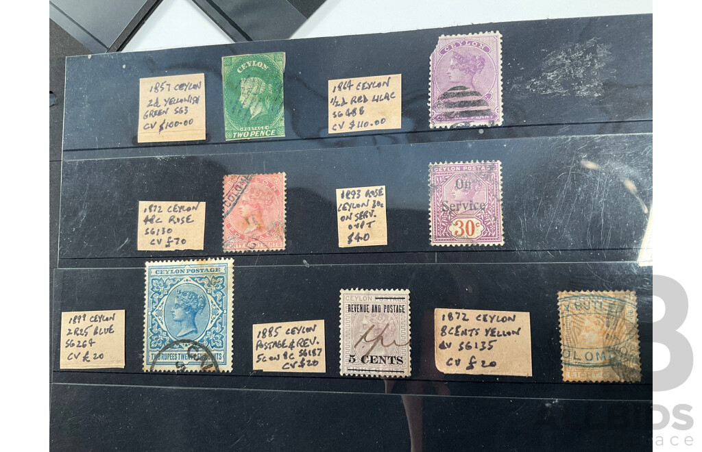 Collection of Great Britain and Territories Stamps Including Ceylon and India QV Overprints, Rhodesia Mint Sets, Sierra Leone KGV, KGVI, QE2, St Helena Mint Hinged, Kenya, St Vincent, Nevis, Anguilla, Barbados 'Seal of the Colony'