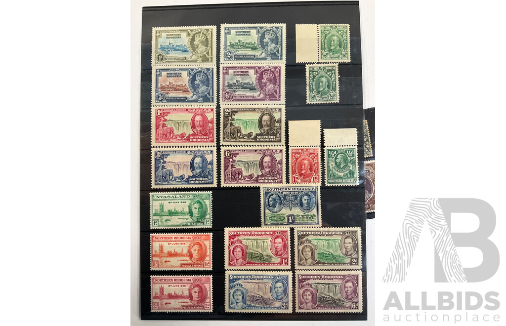 Collection of Great Britain and Territories Stamps Including Ceylon and India QV Overprints, Rhodesia Mint Sets, Sierra Leone KGV, KGVI, QE2, St Helena Mint Hinged, Kenya, St Vincent, Nevis, Anguilla, Barbados 'Seal of the Colony'
