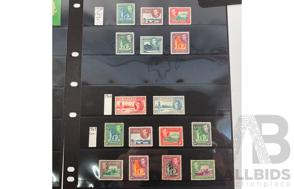 Collection of Great Britain and Territories Stamps Including Ceylon and India QV Overprints, Rhodesia Mint Sets, Sierra Leone KGV, KGVI, QE2, St Helena Mint Hinged, Kenya, St Vincent, Nevis, Anguilla, Barbados 'Seal of the Colony'