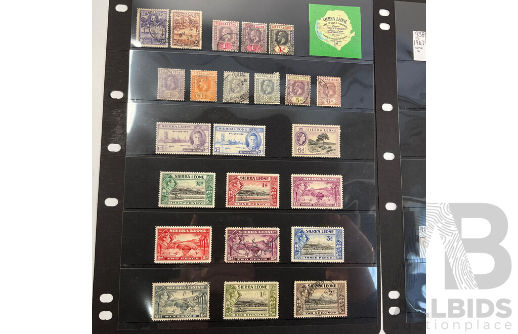 Collection of Great Britain and Territories Stamps Including Ceylon and India QV Overprints, Rhodesia Mint Sets, Sierra Leone KGV, KGVI, QE2, St Helena Mint Hinged, Kenya, St Vincent, Nevis, Anguilla, Barbados 'Seal of the Colony'