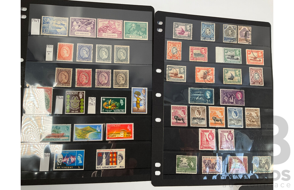 Collection of Great Britain and Territories Stamps Including Ceylon and India QV Overprints, Rhodesia Mint Sets, Sierra Leone KGV, KGVI, QE2, St Helena Mint Hinged, Kenya, St Vincent, Nevis, Anguilla, Barbados 'Seal of the Colony'