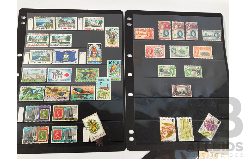 Collection of Great Britain and Territories Stamps Including Ceylon and India QV Overprints, Rhodesia Mint Sets, Sierra Leone KGV, KGVI, QE2, St Helena Mint Hinged, Kenya, St Vincent, Nevis, Anguilla, Barbados 'Seal of the Colony'