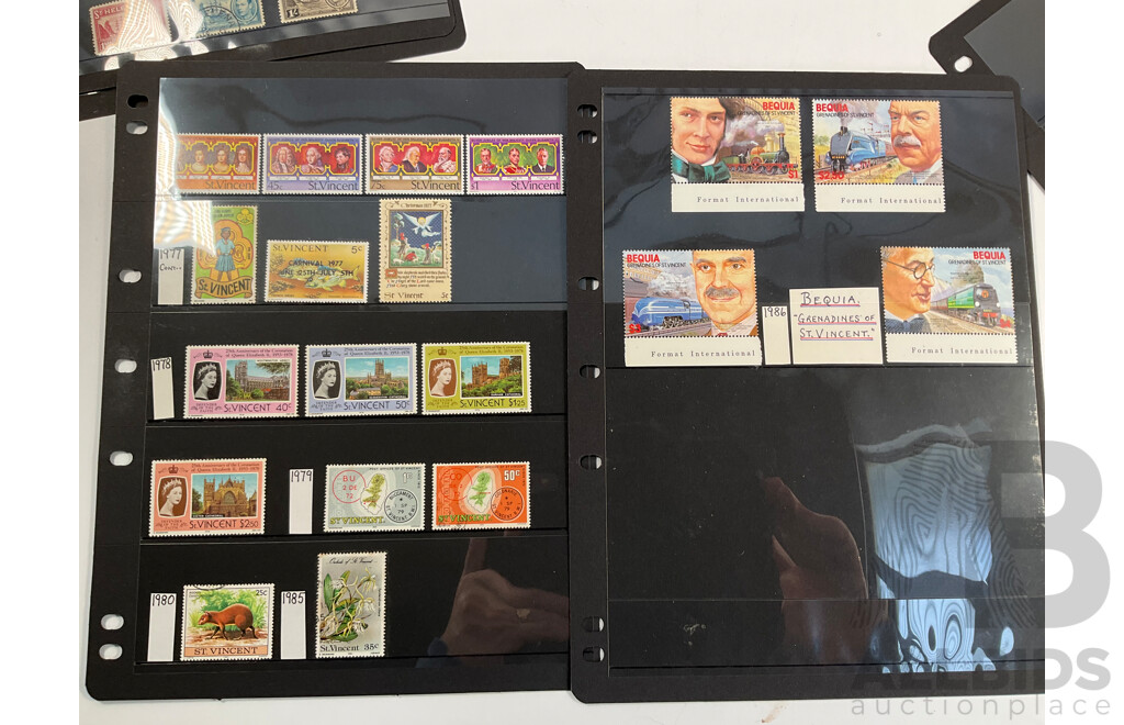 Collection of Great Britain and Territories Stamps Including Ceylon and India QV Overprints, Rhodesia Mint Sets, Sierra Leone KGV, KGVI, QE2, St Helena Mint Hinged, Kenya, St Vincent, Nevis, Anguilla, Barbados 'Seal of the Colony'