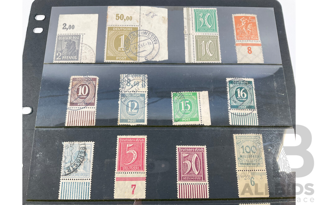 Collection of German Depression Era Stamps Including Selvage and Overprints