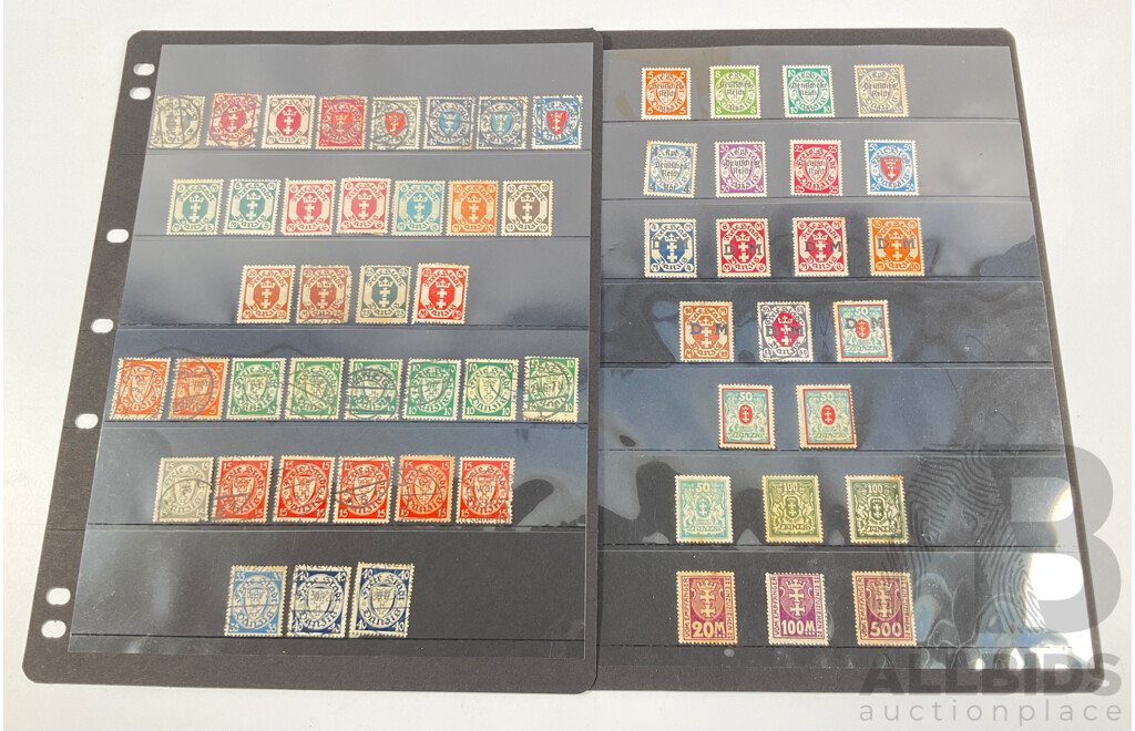Collection of German Danzig Stamps Spanning 1920's to 1939 Including Mint Hinged and Overprints