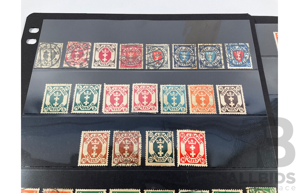 Collection of German Danzig Stamps Spanning 1920's to 1939 Including Mint Hinged and Overprints