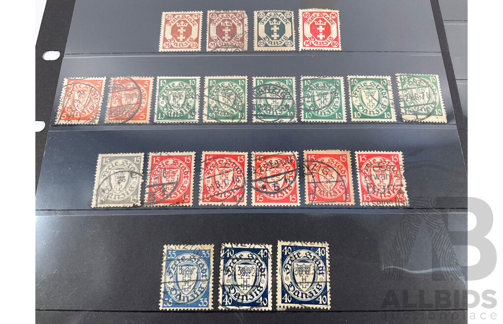 Collection of German Danzig Stamps Spanning 1920's to 1939 Including Mint Hinged and Overprints