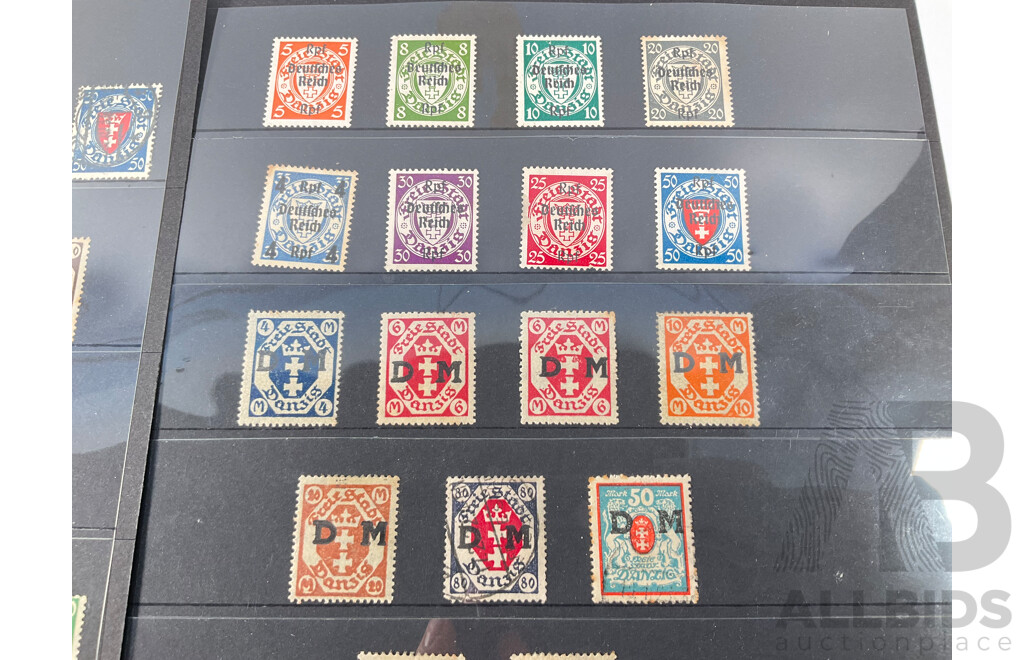 Collection of German Danzig Stamps Spanning 1920's to 1939 Including Mint Hinged and Overprints
