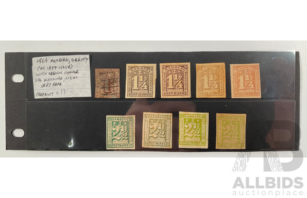 Collection of 1864 German Hamburg Stamps