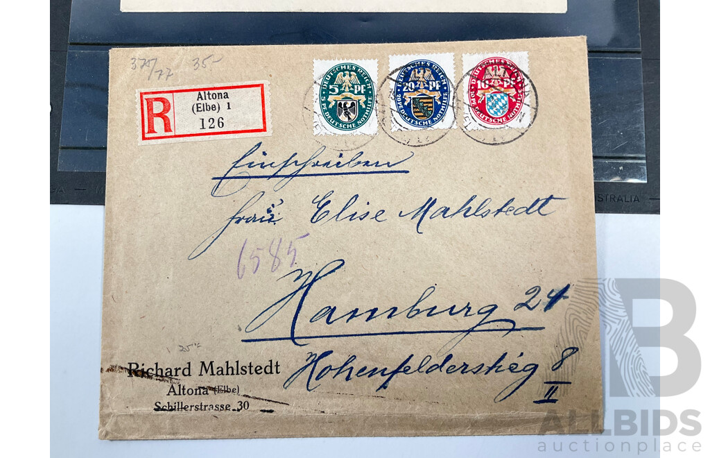 German 1920's Stamp and Covers Set Including Mint Hinged and Altona 1926 Registered