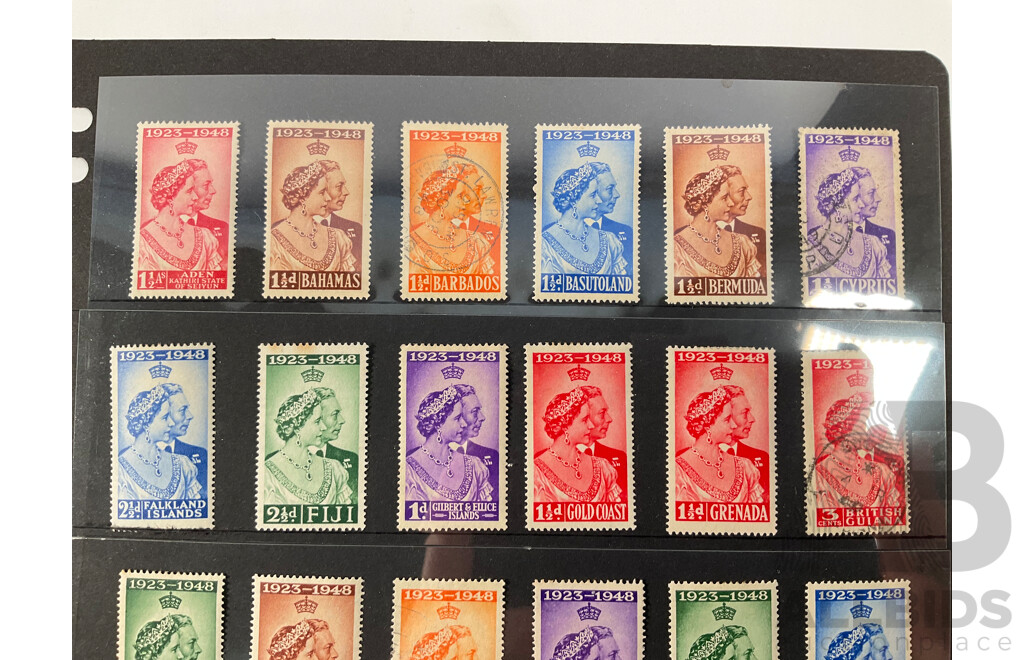 Great Britain 1948 Royal Silver Wedding Omnibus Issues Including Mint Hinged, Aden Bahamas, Cyprus, Fiji, Malta, Jamaica and More