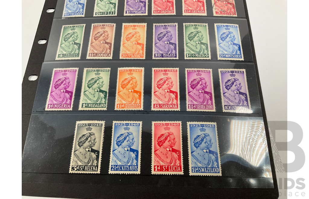 Great Britain 1948 Royal Silver Wedding Omnibus Issues Including Mint Hinged, Aden Bahamas, Cyprus, Fiji, Malta, Jamaica and More