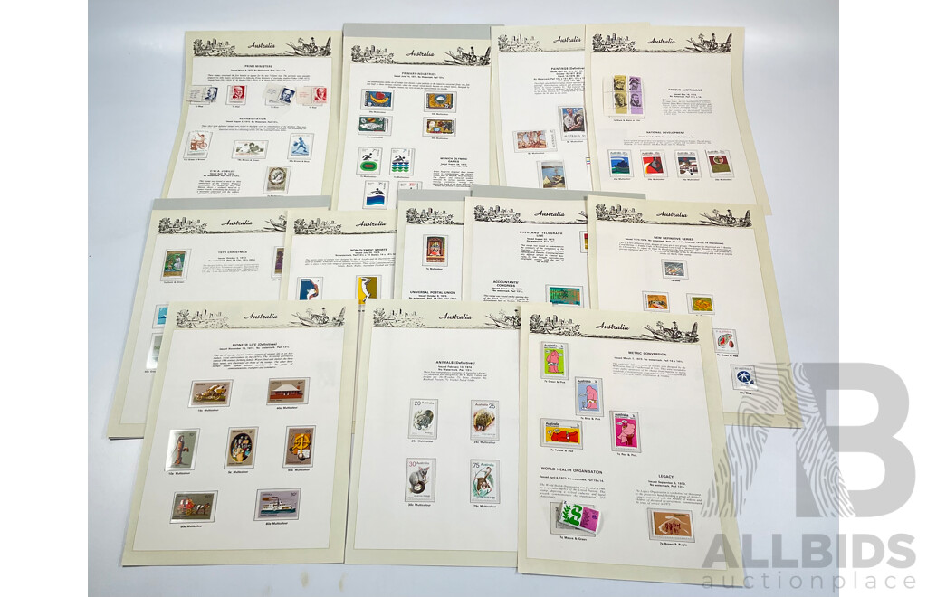 Australian Seven Seas Mostly Mint Stamps Spanning 1972 to 1974 Including Paintings Set One to Ten Dollars