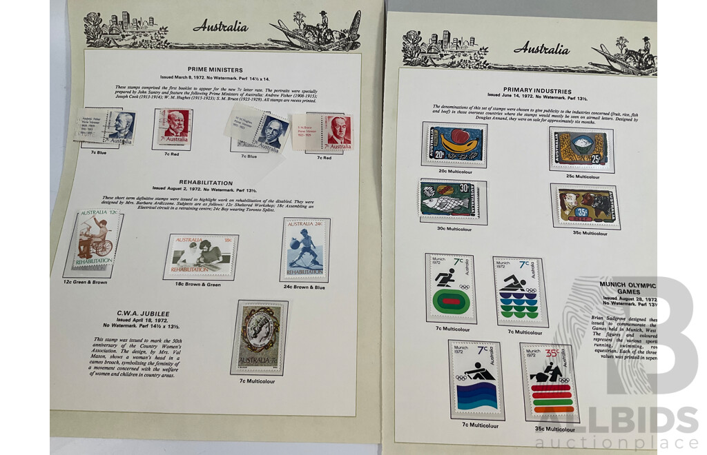 Australian Seven Seas Mostly Mint Stamps Spanning 1972 to 1974 Including Paintings Set One to Ten Dollars