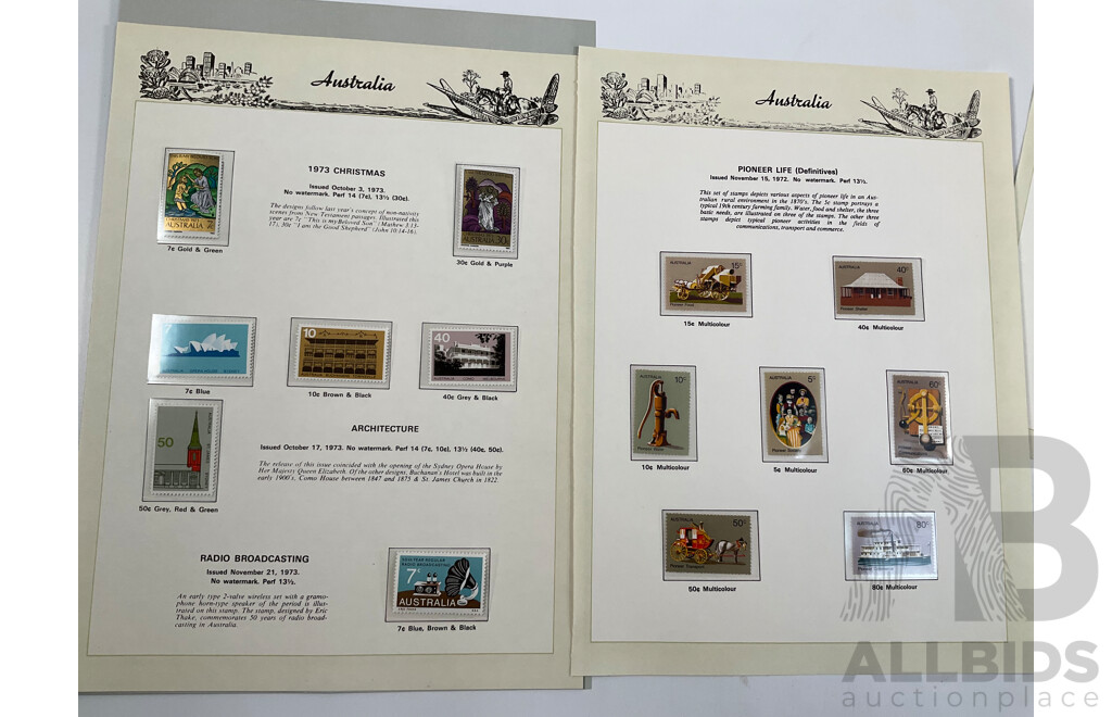 Australian Seven Seas Mostly Mint Stamps Spanning 1972 to 1974 Including Paintings Set One to Ten Dollars