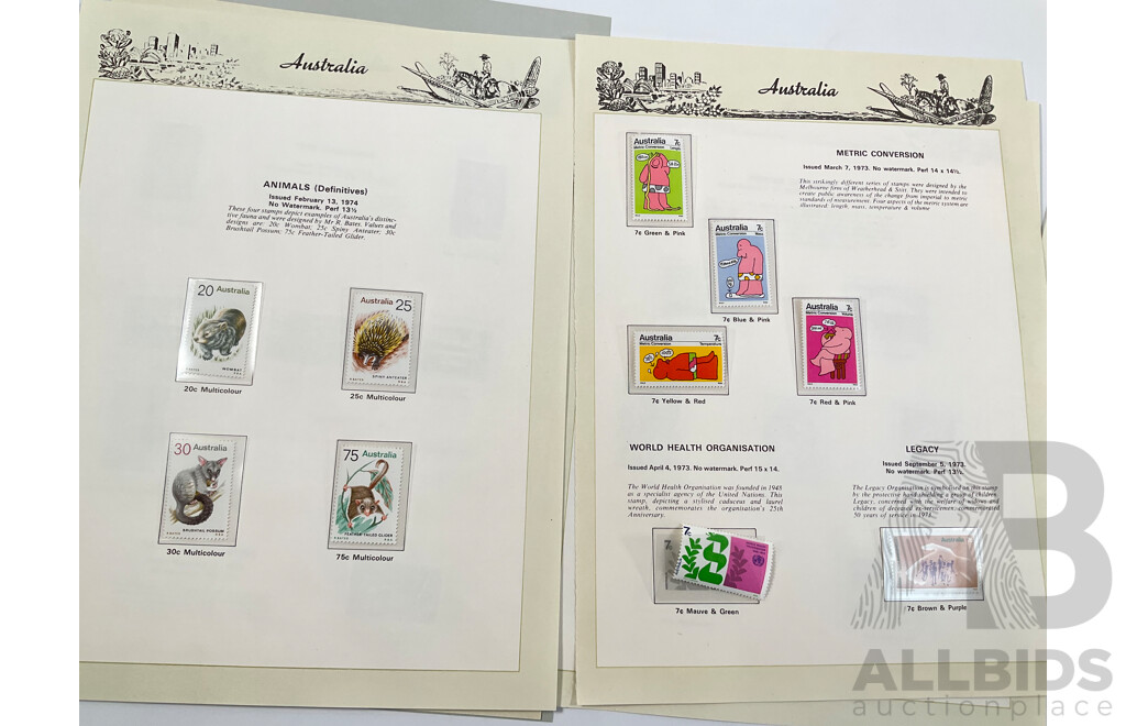 Australian Seven Seas Mostly Mint Stamps Spanning 1972 to 1974 Including Paintings Set One to Ten Dollars