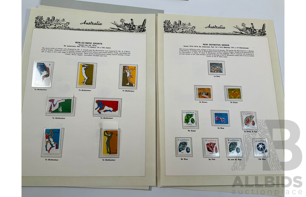 Australian Seven Seas Mostly Mint Stamps Spanning 1972 to 1974 Including Paintings Set One to Ten Dollars