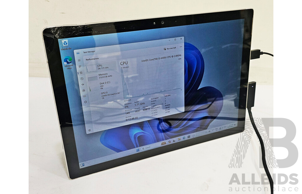 Microsoft (1724) Surface Pro 4 Intel Core I5 (6300U) 2.40GHz-3.00GHz 2-Core CPU 128GB 12-Inch Touchscreen Detachable Laptop