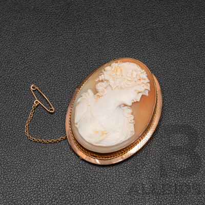 9ct Rose Gold Vintage Shell Cameo Brooch, 55mm X 45mm, 21.52 Grams